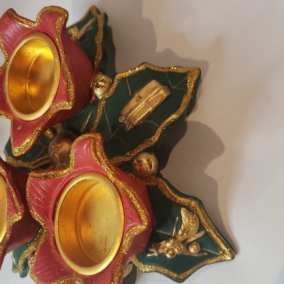 Encore Sales Ltd. clay pottery ceramic Christmas poinsettia 3 tea light holiday - Picture 5 of 15